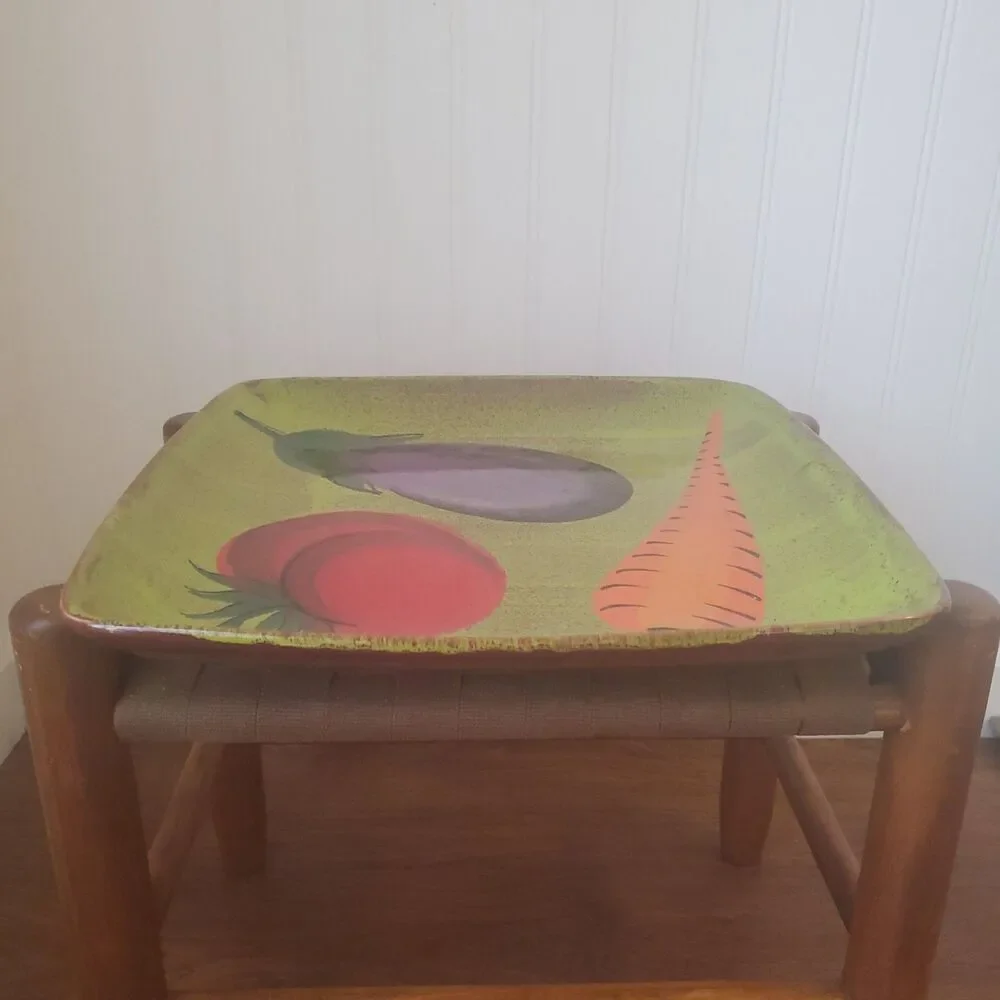 Crate & Barrel Italian Ceramic Plate Vegetable Design Green 12.75″ Square